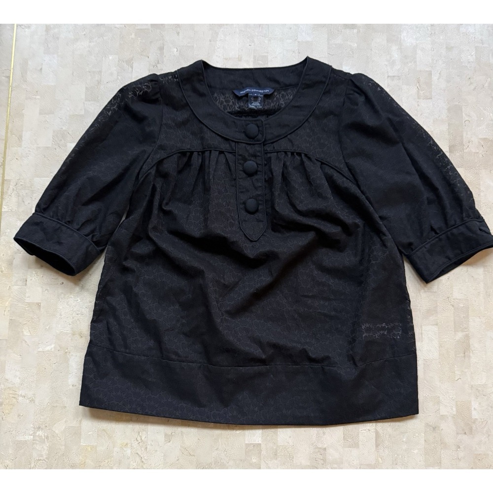 French Connection Womens Semi Sheer Floral‎ Button Front Blouse Puff Size 6
